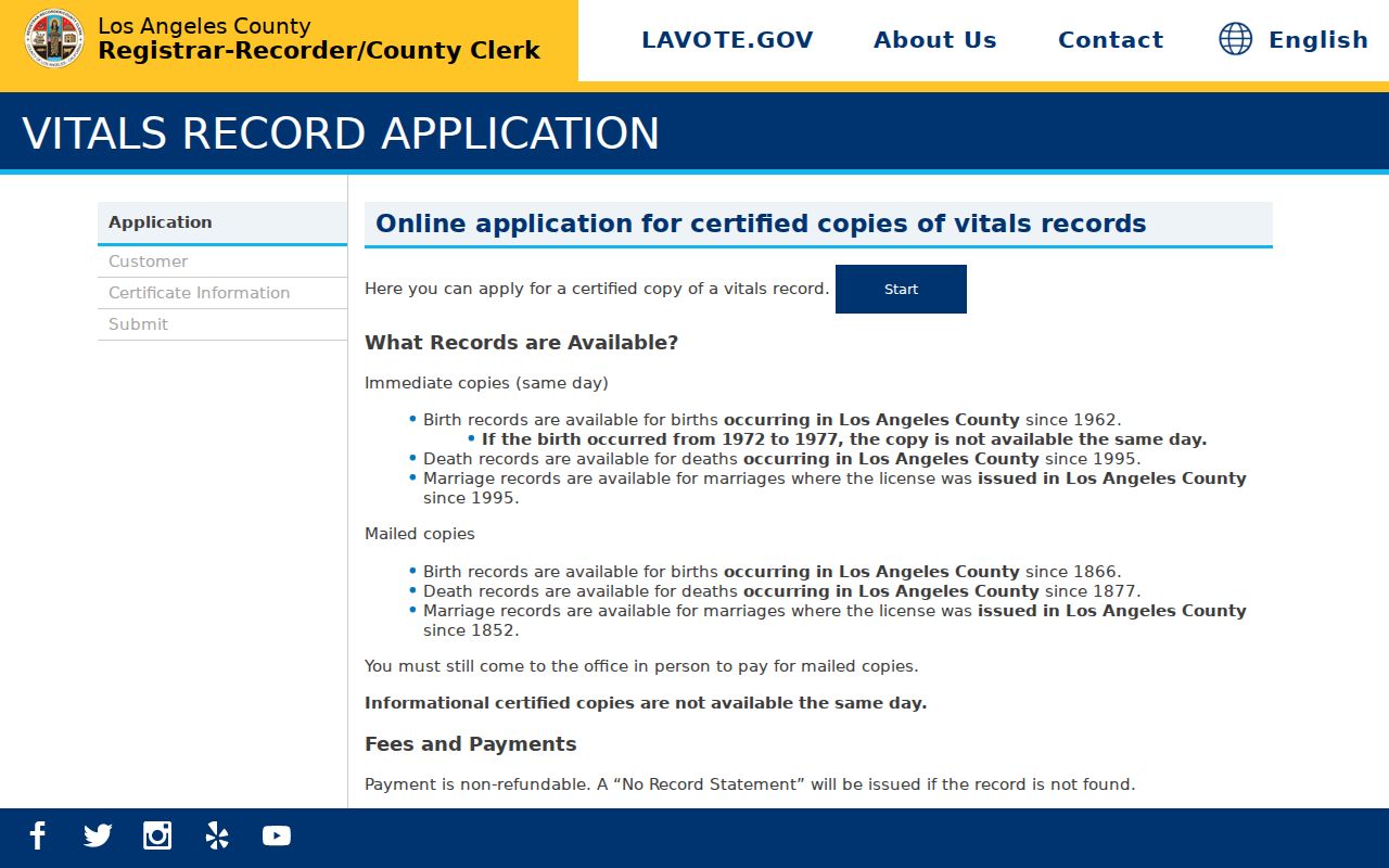 Carson public records vital record application through Los Angeles County