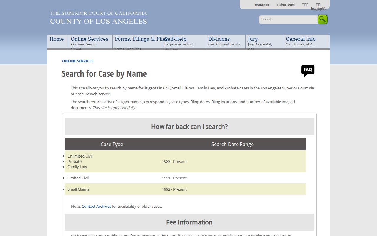 Carson court records name search in Los Angeles Superior Court