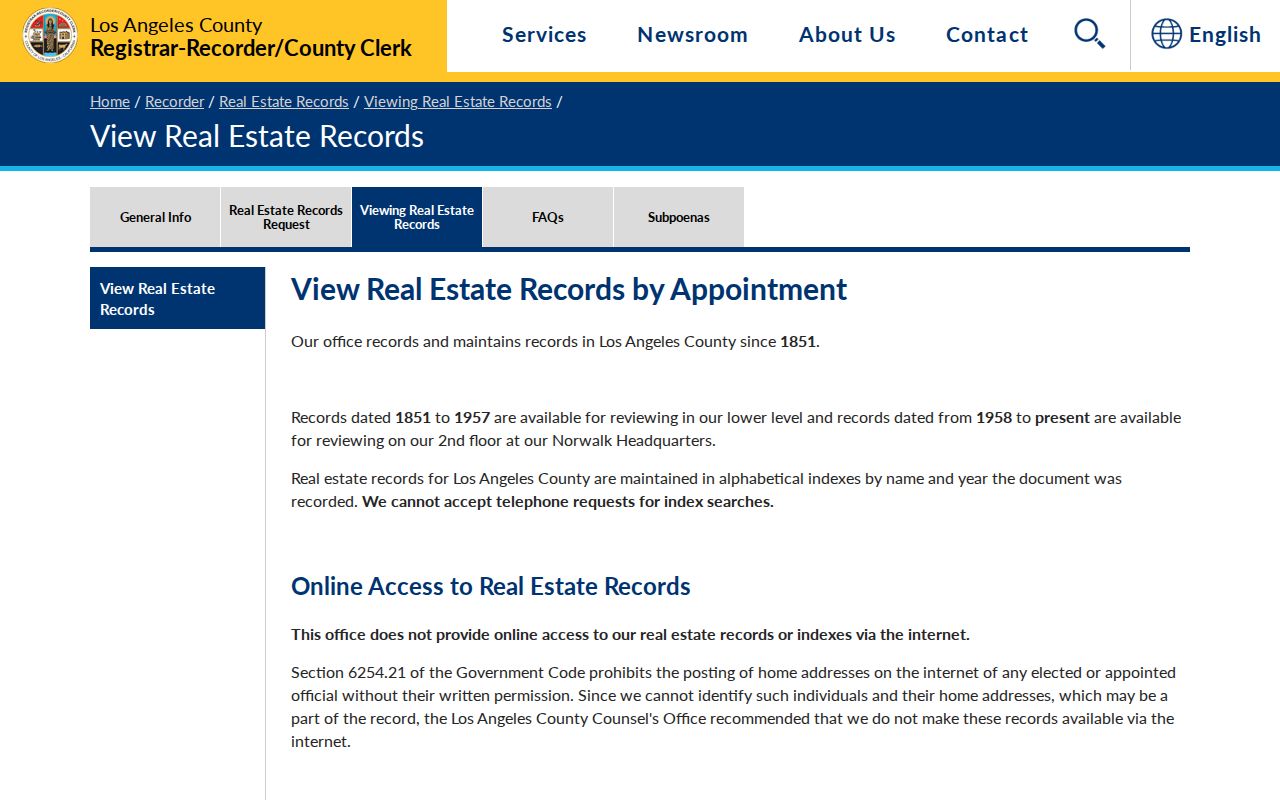 Carson public records recorder access through Los Angeles County RRCC