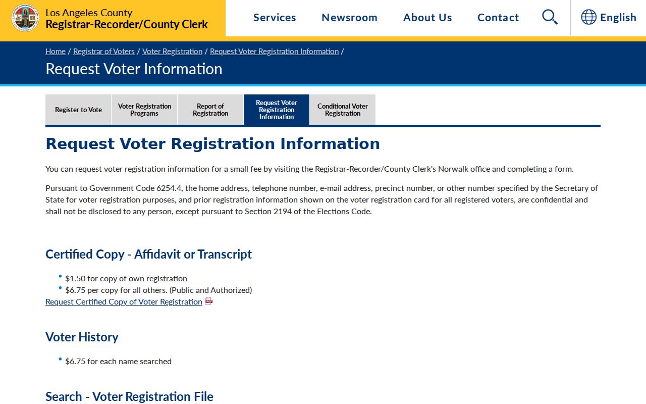 Carson voter registration records request through Los Angeles County